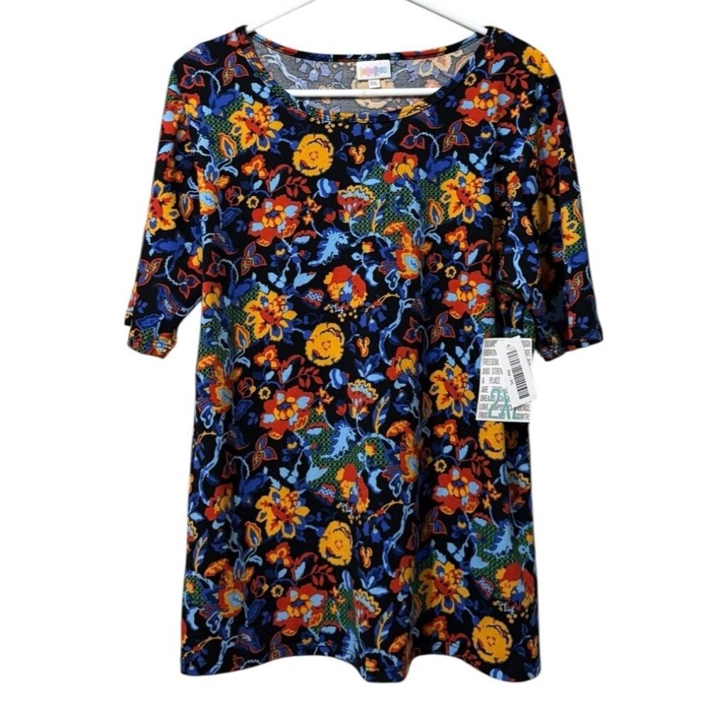 LuLaRoe Gigi T Shirt Sz 2XL Short Sleeve Floral Stretch Teacher‎ Colorful NWT